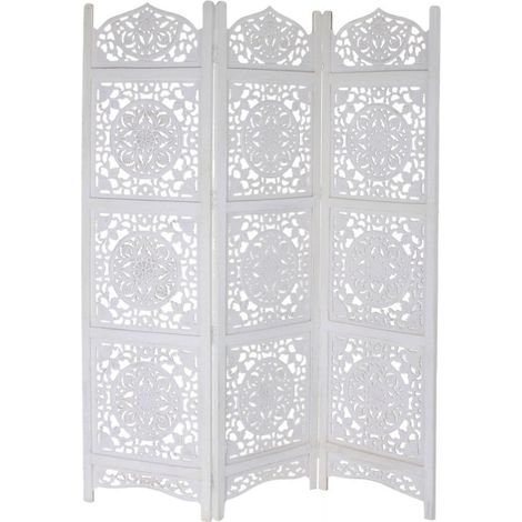 Paravent vintage blanc ajouré pour une touche d'élégance - Blanc décapé (1/5)