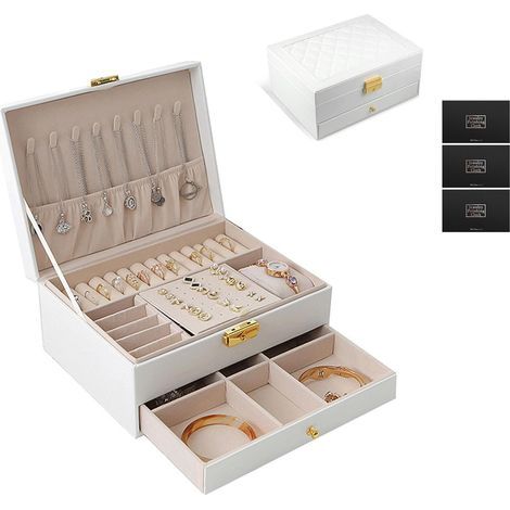 Boîte à bijoux,Boite à Bijoux 2 Couches,Rangement Bijoux Verrouillable avec Clef,Boite à Bijoux pour Filles et Femmes,Petit organisateur de Bijoux pour Bagues,Boucles d'oreilles,Colliers (1/5)