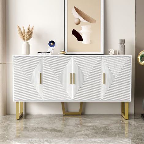 Buffet moderne - 4 portes avec étagères réglables - Blanc