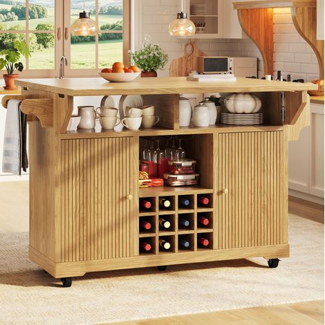 MEUBLIV Chariot de cuisine 142,5x80x95 cm naturel – îlot mobile, sans matelas (1/5)