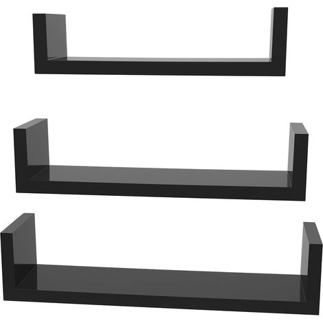 Étagère Murale Suspendue, Lot de 3, Décoration Salon, Longueur 30/35/40 cm, Tablette Flottante, Capacité 10 kg, Salon, Bureau, Salle de Bain, Cuisine, Noir Brillant LWS40BK (1/3)