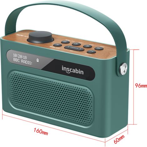 Radio numérique portable DAB+ FM, vert océan, récepteur audio DAB/DAB+/FM, appareil mobile avec écran, haut-parleur intégré, écouteurs inclus, autonomie longue durée.