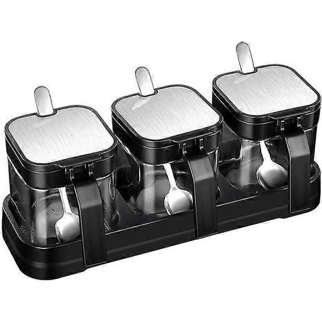 Tarro para condimentos, recipiente para especias con tapas y cucharas de acero inoxidable, botes de vidrio transparente para condimentos, caja de condimentos, recipiente para sal, azucarero para cocin