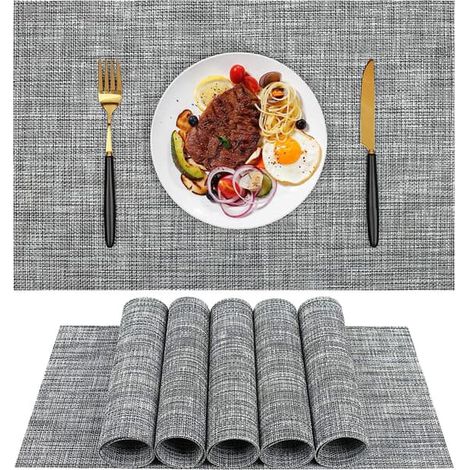 Set de 6 sets de table - Élégants - Imperméables et antidérapants - Lavables - Résistants à la chaleur - Pour la cuisine, la salle à manger, les cafés et l'extérieur - Gris (1/5)