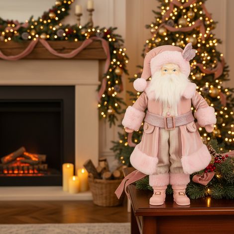 Pupazzo di Babbo Natale con abiti rosa per decorazioni natalizie da h 55 cm (1/4)