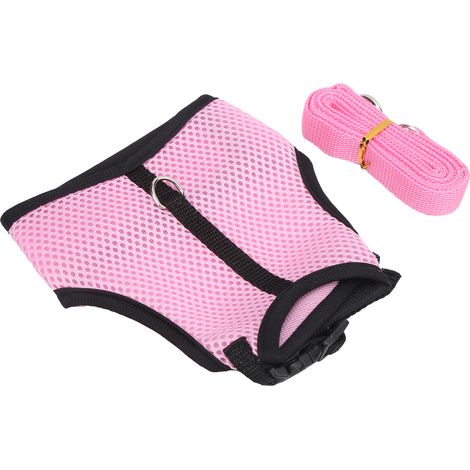 Harnais de traction rose en maille pour animaux de compagnie, avec laisse, pour lapin et cochon d'Inde. Fournitures pour animaux de compagnie. Rose. (1/5)