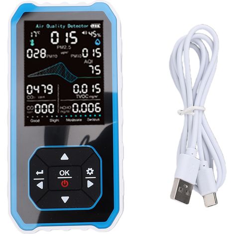 Moniteur d'air Portable 10 en 1, testeur numérique de qualité, bleu et blanc, pour PM2.5 PM10 HCHO TVOC, indice de température et d'humidité (1/5)