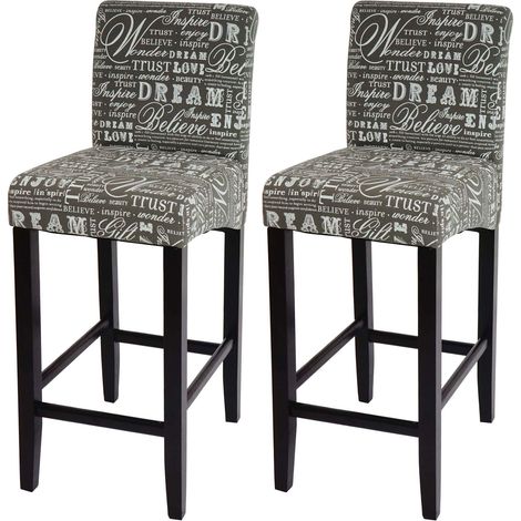 2er-Set Barhocker HHG-717, Barstuhl Tresenhocker Schriftzug, grau, dunkle Beine, Textil