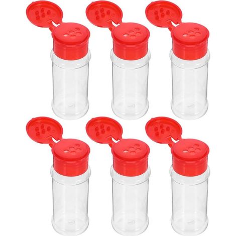 Salières et Poivrières Rangement Épices Rouge Lot de 6 en Plastique Lisse, Contenant Assaisonnement Pratique Cuisine