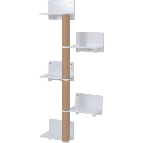 Kletterwand HHG-785, Katzenwand Kletterbaum Wandkratzbaum Kletterregal Plattform 5 Stufen, Holz MVG 147x62x27cm weiß (1/5)