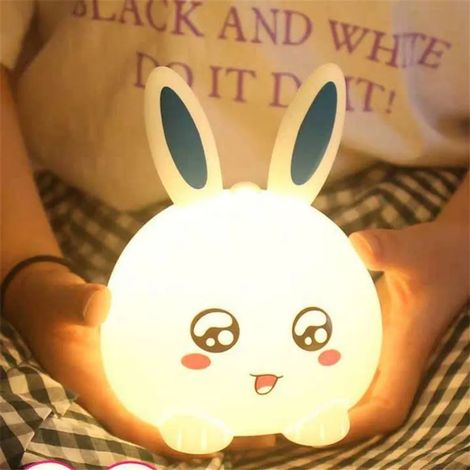 Niedliches Silikon-Nachtlicht in Hasenform mit 7 Nachtlichtmodi + Fernbedienung – ideales Geburtstagsgeschenk fürs Kinderzimmer (Blau)