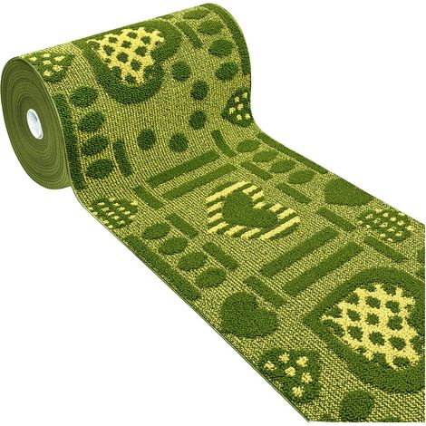 Passatoia Al Metro H57 Cm Su Misura Tappeto Cucina 3D Cuori Ingresso Casa 100% Made In Italy - Verde