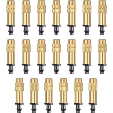 20 verstellbare Sprühdüsen, Messing-Bewässerungssprinkler, Zerstäubungsdüsen für Tropfbewässerung, Messingdüsen für Gewächshaus-/Garten-/Rasenbewässerung (1/4)