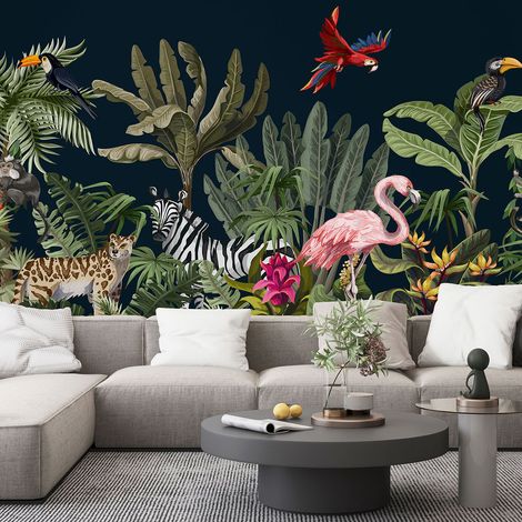 Papier peint panoramique Enfants - Animaux de la Jungle - 195 cm x 119 cm (1/4)