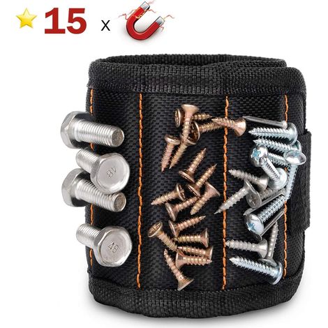 Bracelet Magnetique - 15 Aimants Intégrés - Pour Vis Écrous Clous Perceuses - Ajustable Velcro - Convient Aux Poignets 10 À 37 cm - 1 Pièce (1/5)