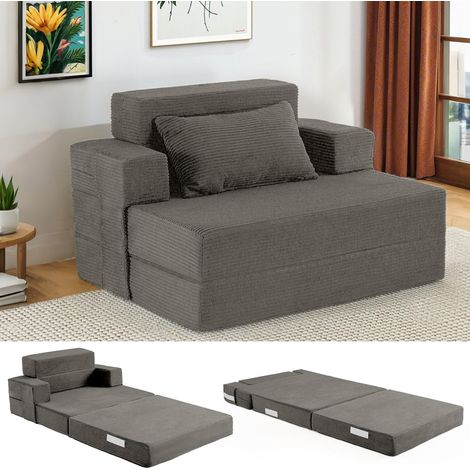 Canapé-lit pliable simple – Fauteuil lit convertible avec oreiller et accoudoirs, matelas futon pliable avec soutien dorsal, canapé lit sans os pour salon et chambre à coucher, gris foncé (1/5)