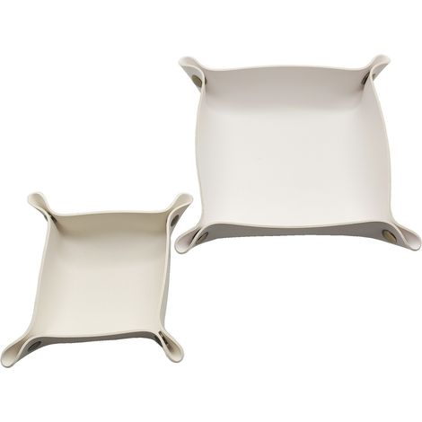 Boîte de rangement carrée en similicuir, plateau de bureau pour bijoux et cosmétiques, multicolore 25 x 25 mm - Blanc (1/5)