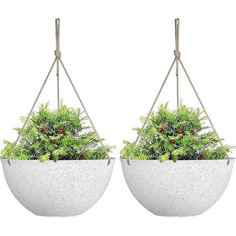 2 Pièces Pots De Fleurs Suspendus, 25cm Blanc Moucheté Pots De Fleurs Suspendus Avec Trous De Drainage Et Bouchons, Jardinières Suspendues pour Boho Home Garden Decor (1/5)