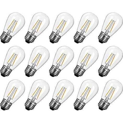 Lot de 15 ampoules LED E27 incassables S14 de rechange équivalent à 11 W, ampoules vintage à intensité variable pour guirlandes lumineuses commerciales, terrasse, jardin, 2700 K, blanc chaud [Classe é