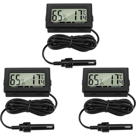 Thlevel - Confezione da 3 mini termometri e igrometri digitali LCD con sensore esterno per frigorifero, congelatore e acquario