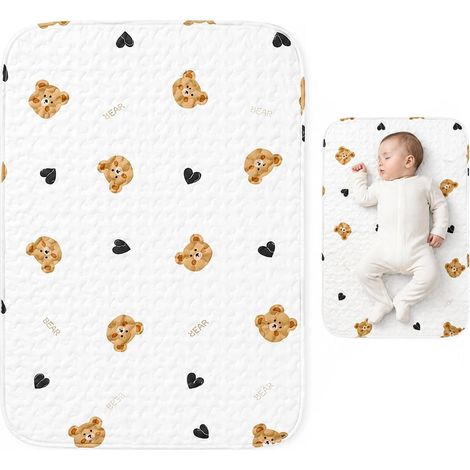 Tapis à Langer en Coton – 1 Matelas avec Motif Ours 70x50 cm, Étanche & Lavable, Idéal pour Voyages, Maison & Extérieur (1/5)
