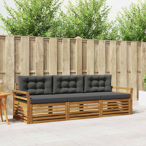 Outdoor-Sofagarnitur mit Kissen 3 pcs Natur und Anthrazit (1/5)
