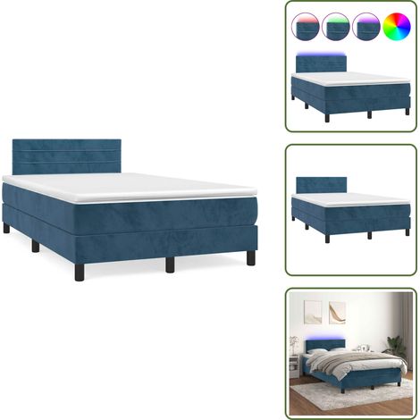 The Living Store Sommier à lattes de lit avec matelas LED bleu foncé 120x190 cm - Lit Plateforme - Lit Design - Lit Capitonné - Lit Velours - Lit Avec Éclairage Led (1/5)