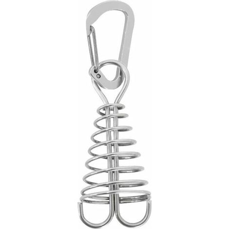 10er-Pack Ankerheringe mit Karabiner und Federschnalle, Seilspanner aus Edelstahl, Zeltheringe (Silber)