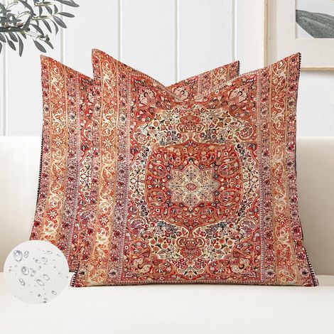 Rétro Décorative Housse de Coussin 50 x 50 cm Boho Taie d'oreiller Extérieur Impermeable Ethnique Turques Motif Housse Coussin Décoratifs pour Patio Jardin Salon canapé Ferme Décor Lot de 2 (1/5)