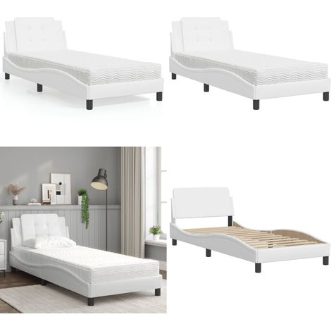 Bett mit Matratze Weiß 80x200 cm Kunstleder - Betten - Doppelbetten - Boxspringbett - Schlafzimmermöbel - Kunstleder Möbel - Home & Living (1/5)