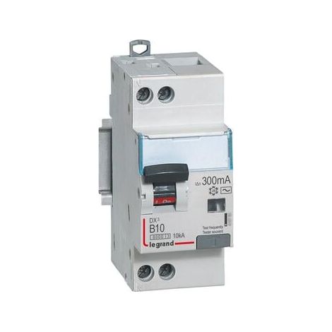 Disjoncteur différentiel monobloc DX³6000 10kA arrivée haute départ bas à vis U+N 230V - 10A - typeAC 300mA - courbe B - LEGRAND