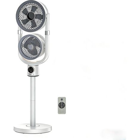 4000mAh Ventilateur sur Pied et de Table Double Tête, Ventilateur Oscillant Rechargeable avec Minuterie télécommande,Blanc (1/5)