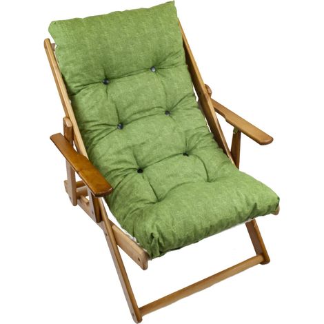 MAURY'S POLTRONA RELAX VERDE TINTA UNITA COMODONA IN LEGNO 3 POSIZIONI CON CUSCINO IMBOTTITO (1/3)