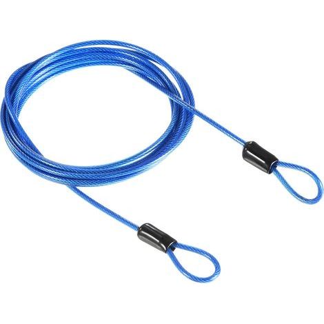 Câble de sécurité en acier, 2,5 mm x 2 m, câble en acier gainé pour cadenas de bagages — avec double boucle (bleu) (1/5)