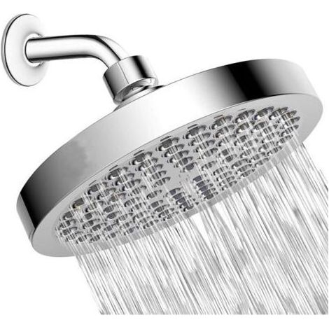 Pomme de Douche avec Bras, Pomme de Douche Anti Calcaire, Pommeau de Douche Fixé, Pommeau Douche Pluie à Économie d'eau, Ronde Tête de Douche Pluie, Pommeau Universelle (1/5)