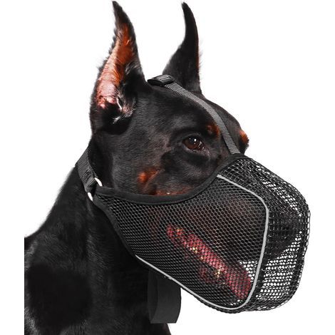 Museruola nera per cani, taglia L, monopezzo. Anti-leccamento, traspirante e regolabile per bere acqua. (1/5)