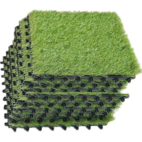 5 Dalles de Gazon Synthétique, Tapis d'Herbe Artificielle pour Extérieur, Hauteur 3 cm, 30x30 cm chacune (1/4)
