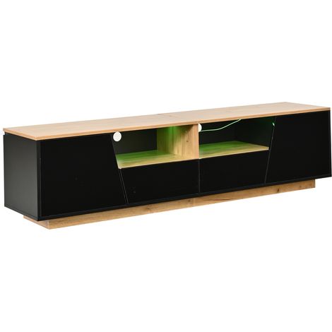 Mobile TV 180 x 40 x 46 cm con 2 cassetti, 2 armadi e LED, nero e legno (1/5)