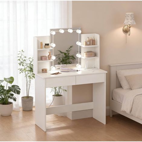 Escritorio tocador con espejo y luces blanco OKMYHOME (1/5)