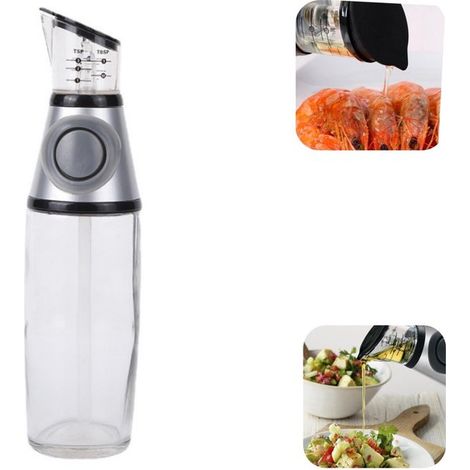 Distributeur d'huile et vinaigre en verre 500 ml - burette de cuisine doseuse, argent (1/5)