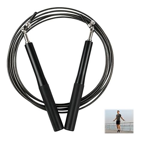 Corde à sauter réglable 2,8 m fitness – Corde vitesse roulements 360°, poignées aluminium antidérapantes – adultes, enfants, femmes, hommes (1/5)