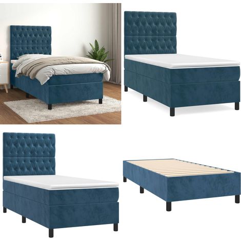 Boxspringbett mit Matratze Dunkelblau 90x190 cm Samt - Samtbett - Boxspringbett - Doppelbett - Bettenrahmen - Nachttisch - Home & Living (1/5)