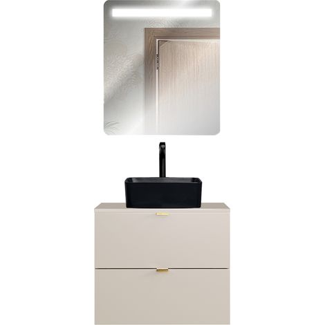 Badmöbel Set 2-teilig mit 60 cm Waschtisch & LED-Spiegel, in Beige - DURANGO-56 (1/5)