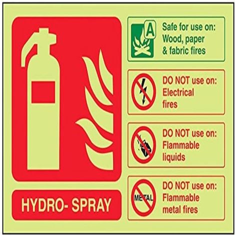 Panneau extincteur, "Hydro Spray, carte d'identité" Glow in the Dark 1 mm en plastique, paysage, 150 mm x 100 mm, vert/rouge (1/2)