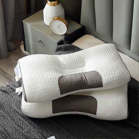 Oreiller ergonomique de soutien cervical en coton tricoté respirant et peluche de plumes pour dormir sur le côté et sur le dos 48 x 74 cm-AquaForge (1/5)