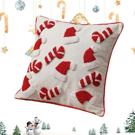 Housses de coussin de Noël velours broderie 3D renne sapin de Noël  Coussin Décoratif de Fêtes Vacances Hiver Renne Taie d'Oreiller Lombaire de Fait à la Main Décorations Douces et Sapin (1/5)