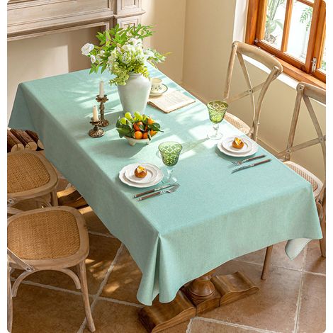 Nappe unie en coton et lin, imperméable et infroissable, idéale pour les restaurants et les réceptions de mariage. Dimensions : 140 x 200 cm. (1/5)