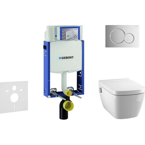 Geberit Kombifix - Installationselement für Wand-WC  mit Betätigungsplatte SIGMA01, Chrom glänzend + Tece One  - WC und WC Sitz, randlos, SoftClose 110.302.00.5 NT2