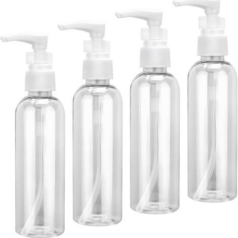 Set mit 4 leeren Pumpflaschen, 100 ml durchsichtige Reiseflaschen, Kunststoff-Pumpflasche, Make-up-Lotion-Spender, Lotion- und Shampooflaschen (1/5)