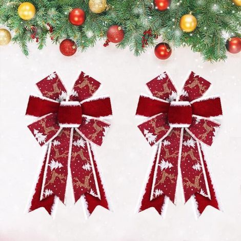 Zwei Schleifen für Weihnachtskränze, Schneeflockenschleifen für die Winterfeiertage, Schleifen für Weihnachtsbäume, Weihnachts- und Neujahrsdekorationen (1/4)